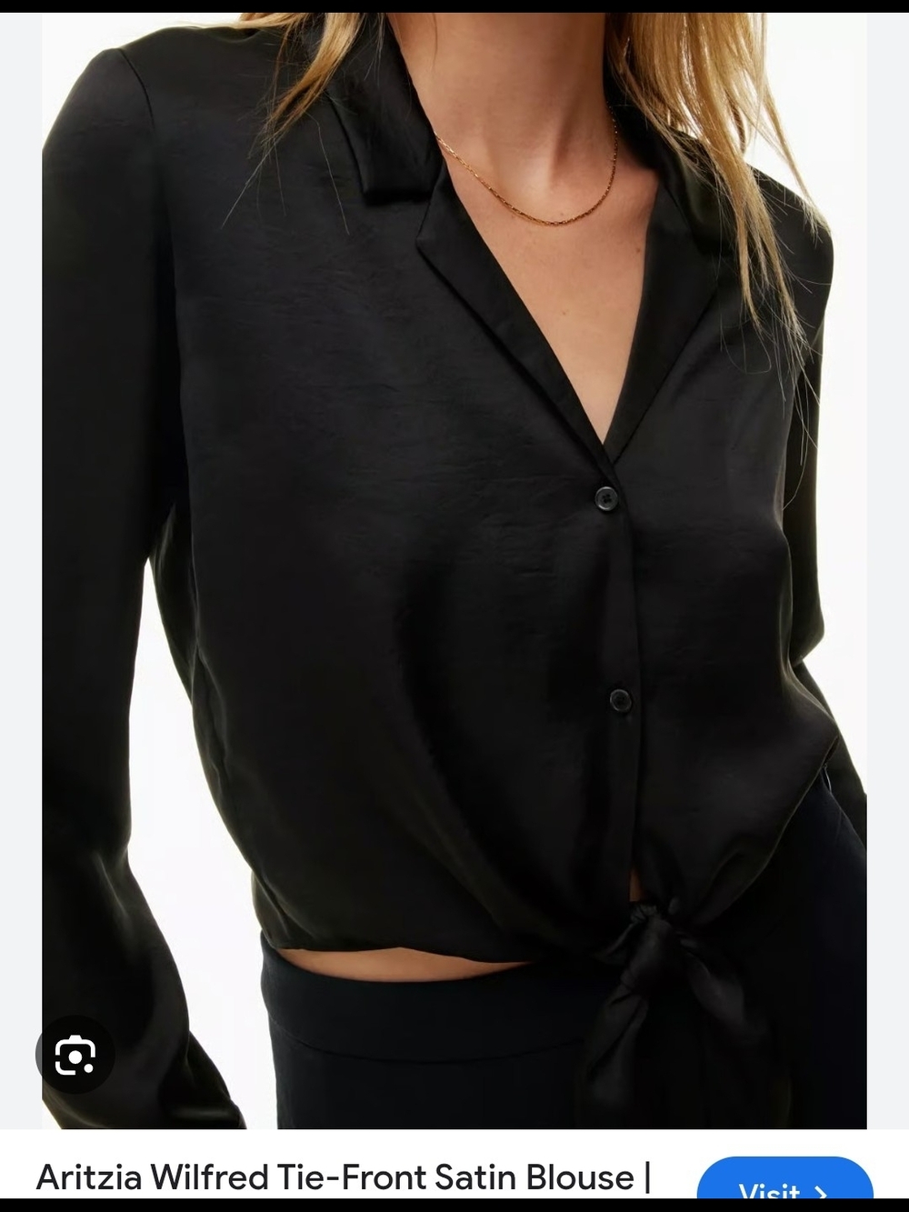Wilfred Black Satin Tie-Front Button-Down Blouse